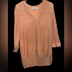 Chico’s Leslie Linen Shirt Light Coral/ Orange fits size M/8